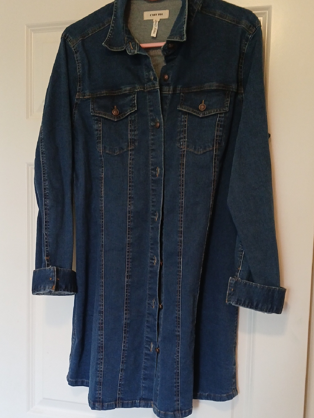 Denim Button-Mini Dress- Dark Blue